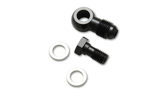 Vibrant Performance Banjo Hose End Fitting Assembly; -8AN Banjo Size; M14x1.5 Metric Bolt Size; 6061 Aluminum; Black Anodized; Single Male;
