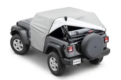 MasterTop Full Door Cab Cover 2018-2024 Jeep JL Wrangler 2Dr W/Factory Soft Top Folded Down Gray Denim MasterTop