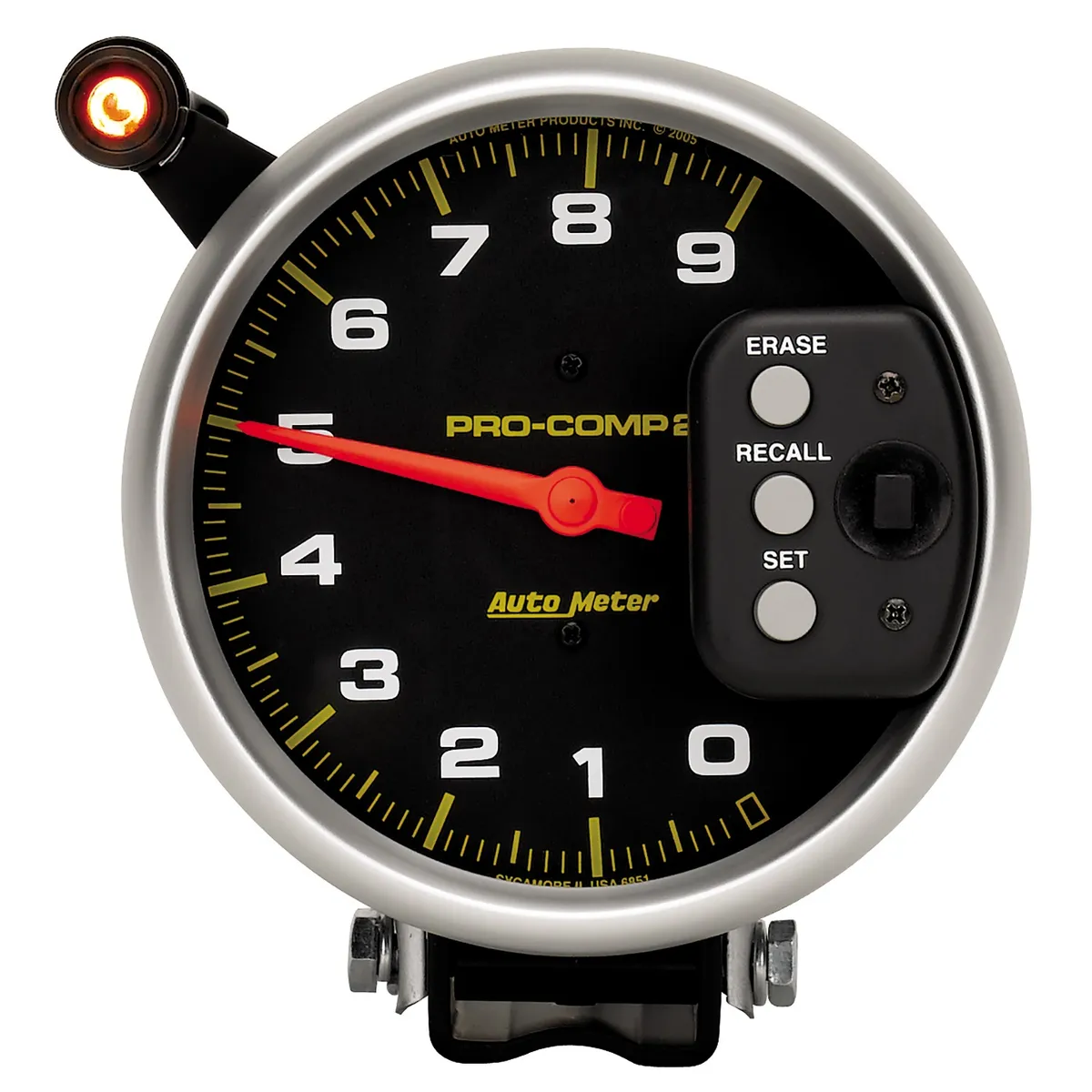 5 In. Tachometer, 0-9000 Rpm, Pedestal w/ Quick Lite & Peak Memory, Pro-Comp product image