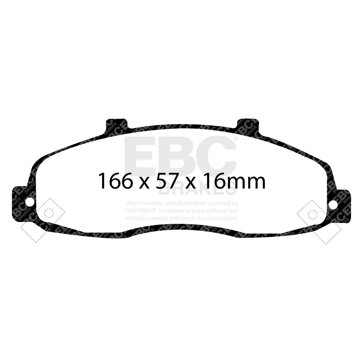 Truck/SUV Extra Duty Brake Pads; FMSI Pad No. D679; Vented; 308mm Dia.; 52mm Height; 26mm Thick; 89.9mm Center Hole Dia.; Pad Dimensions: 166 x 57 x 16mm; product image