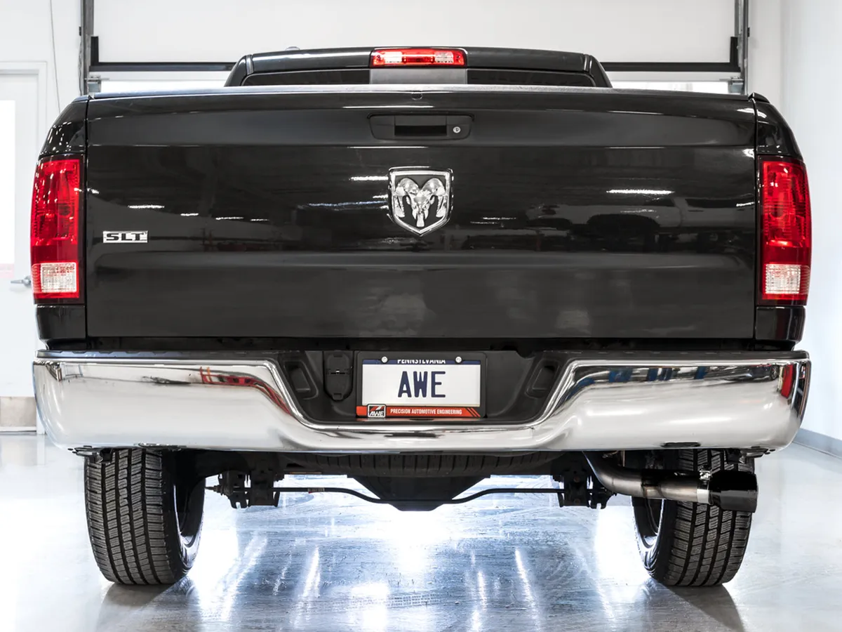 AWE 0FG Single Side Exit Catback Exhaust for 4th Gen RAM 1500 5.7L (without bumper cutouts) - Dual Diamond BlackTips product image