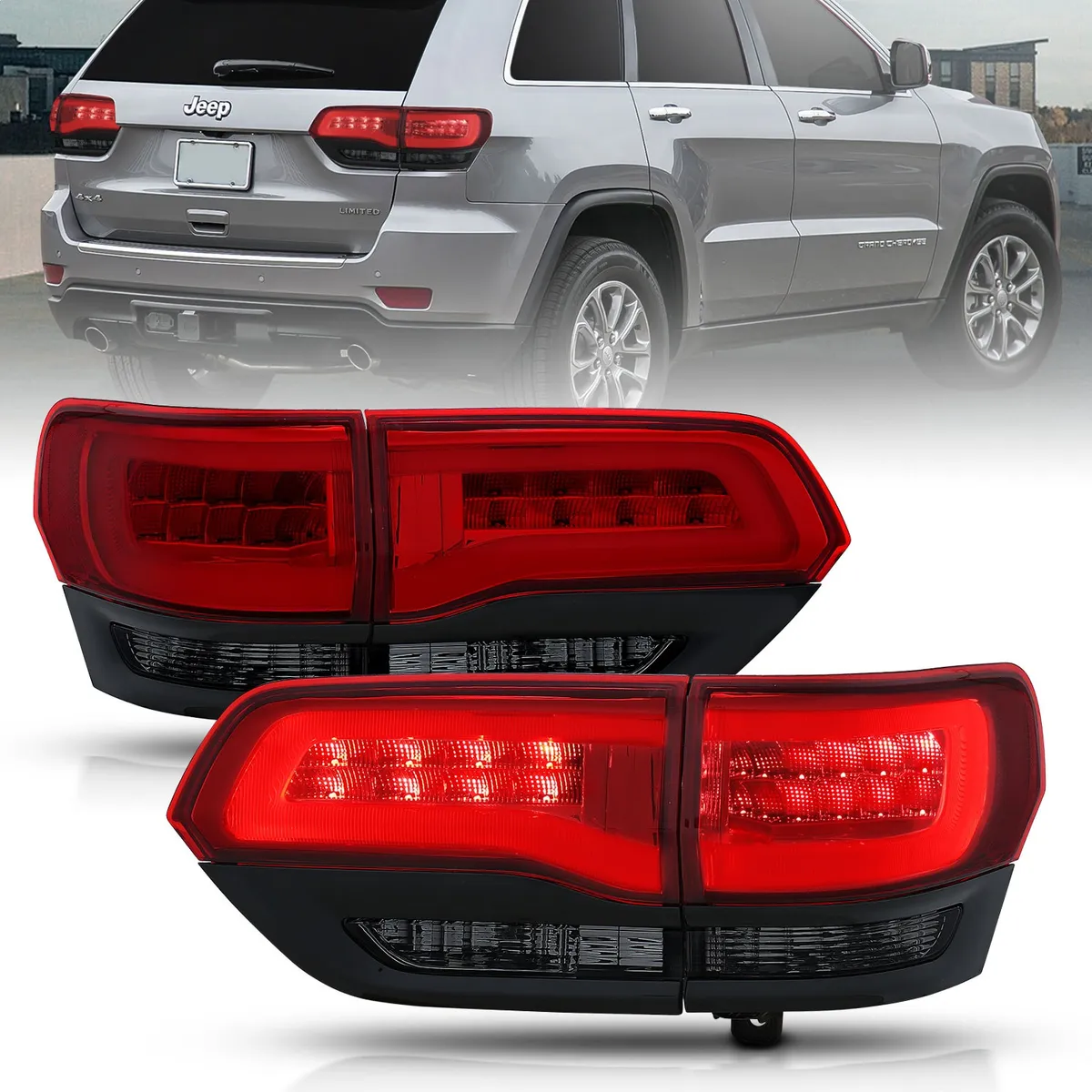 Jeep Grand Cherokee 14-22 LED Tail Light Red/Smoke Lens Black Trim (4pcs) product image