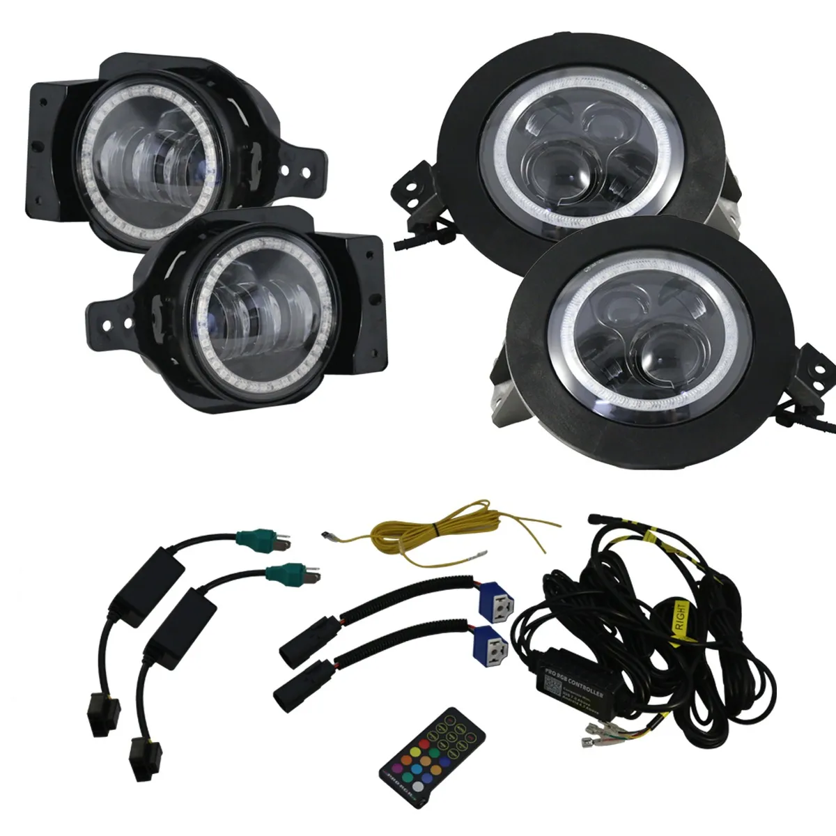 2018+ Jeep JL 9 inch Adapted Headlight and 4 inch Foglight ColorSMART Combo Complete RGB Multi-Color kit - Smartphone Controlled with (2) Headlights and (2) Foglights product image