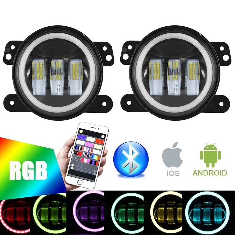 "bluetooth 4"" Cree LED Fog Lights With RGB Halo Angle Eye For Jeep Jk/Jl/Jt" product image