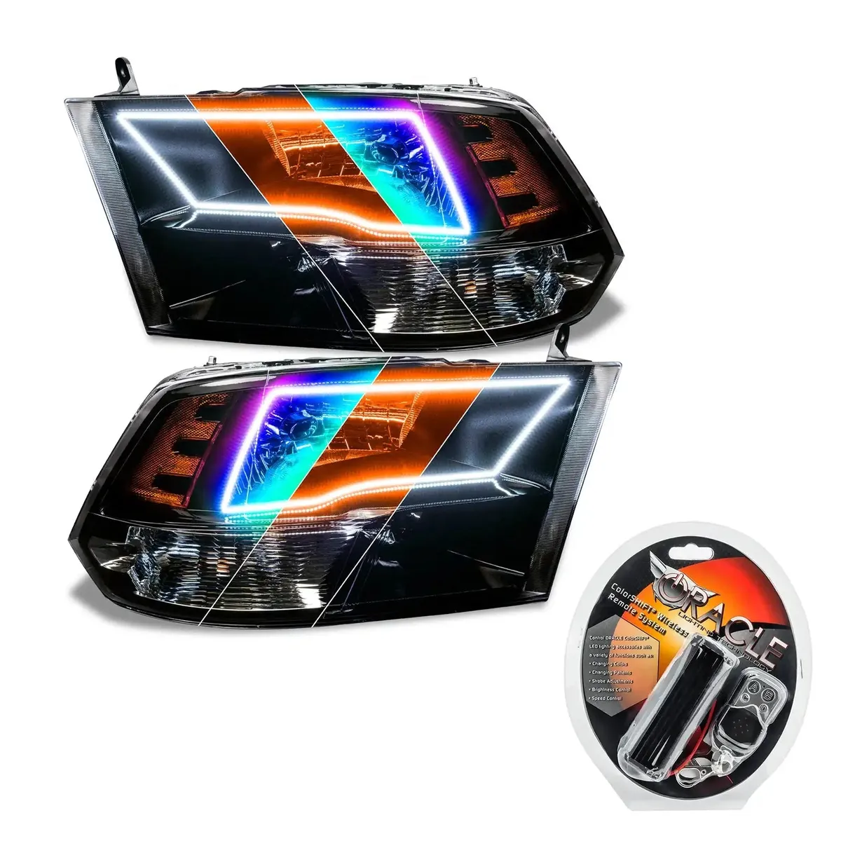 Oracle Lighting 2009-2018 RAM 1500 Sport Pre-Assembled ColorShift W Switchback Halo Heaqdlights - Black Housing product image
