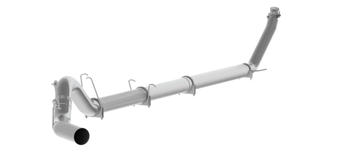 Armor Plus Turbo Back Exhaust System; 5 in; Incl. 4 in. Turbo Down Pipe/Ext./Adapter Pipes/Muffler Delete Pipe/Over Axle Pipe/Tailpipe; No Tip; Single Side Exit; T409 Stainless; product image