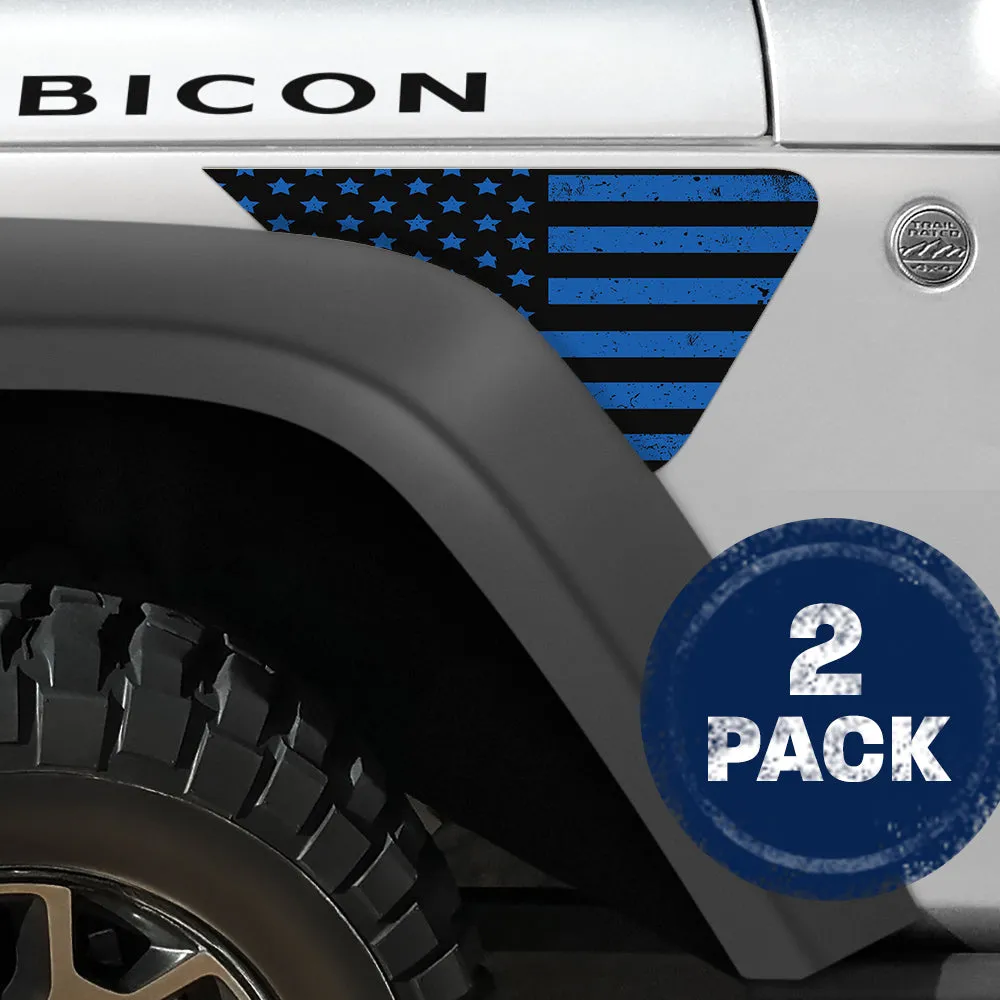 Black and Blue Distressed Flag 2pc Vinyl Fender Decal product image