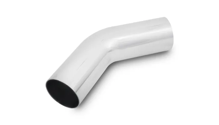 45 Degree Aluminum Bend; 2.25 in. OD; 6.25 in. Leg Length From Targent; 1.8MM Wall Thickness; 6063 Aluminum; Polished; product image