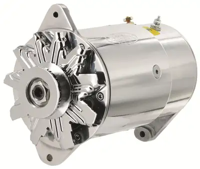 Power Master PowerGEN Alternator; Long Case; 90 Amp.; 65 Idle; 12 Volt; w/Lamp Terminal; Polished;