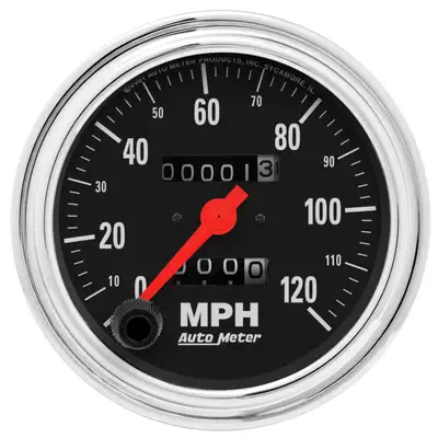 AutoMeter Gauge, Speedometer, 3 3/8", 120mph, Mechanical, Traditional Chrome