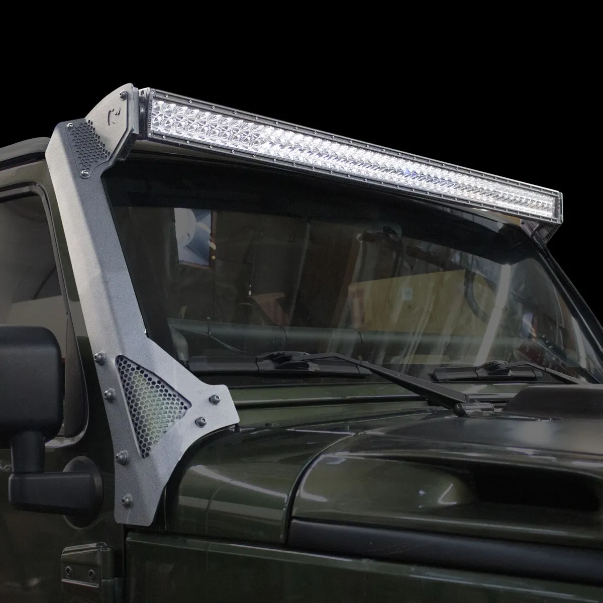 0718 Wrangler JK Black Xe Series Windshield LED Light Bar Mount Bracket product image