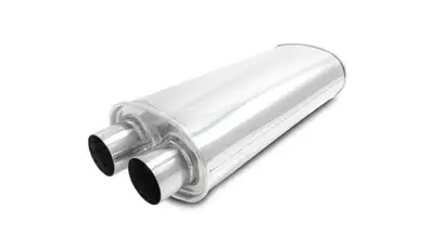 Vibrant Performance STREETPOWER Oval Muffler; Oval; 2.5 in. Inlet ID; 5.25 in. H; 8.5 in. W; 18 in. Body L; 22 in. Overall L; 2.5 in. OD; Dual In/Out Location;