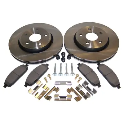 Crown Automotive Jeep Replacement Disc Brake Service Kit; Front; Incl. 2 Drilled And Slotted Rotors/Pad Set/All Hardware;