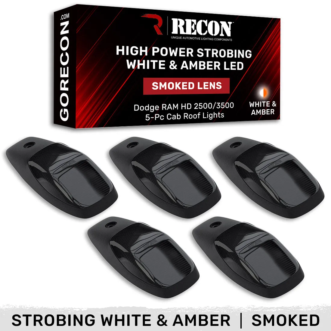 CAB LIGHTS Dodge 19-21 Heavy-Duty 2500 and 3500 5-Piece Set Clear Cab Roof Light Kit with White and Amber Ultra High-Power Strobe LEDs and White or Amber Running Light LEDs product image