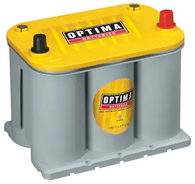 OPTIMA YellowTop® Deep Cycle Battery; UNBOXED; Grp. D35; Cold Crank Amps 620; Crank Amps 770; Reserve Capacity 100; Amp Hour 48; Top Terminal; L-9 5/16 in.; W-6 3/4 in.; H-7 5/8 in.;