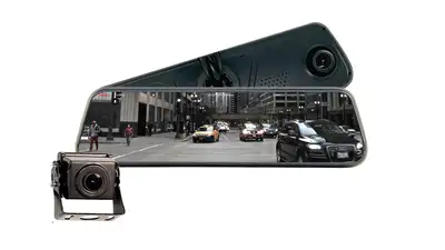 Brandmotion FullVUE® Mirror Commercial Camera System w/Built-In Dashcam; Park Monitoring Available; 32 GB SD Card Included; Parking Gridlines Available; Built-In G-Shock Sensor;