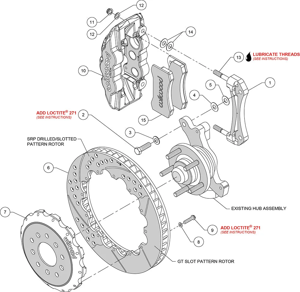 Wilwood AERO6 Front Hat Kit 14.00 Drilled Red 2005-2014 Mustang product image