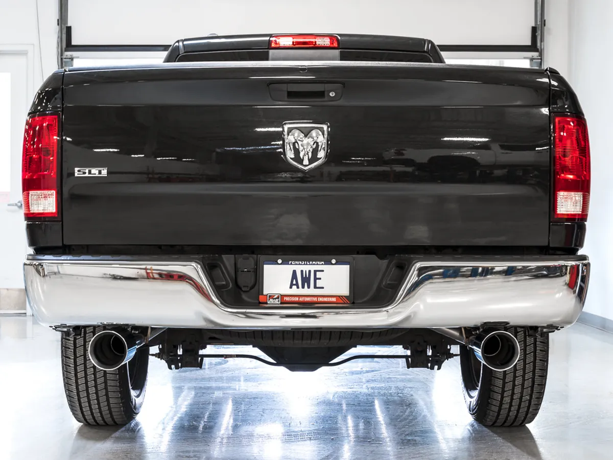 AWE 0FG Single Side Exit Catback Exhaust for 4th Gen RAM 1500 5.7L (without bumper cutouts) - Dual Diamond BlackTips product image