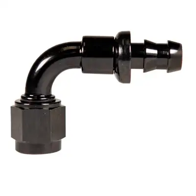 Fleece Performance Fleece Performance -6AN 90 Degree to Hose Barb Black Anodized Fitting