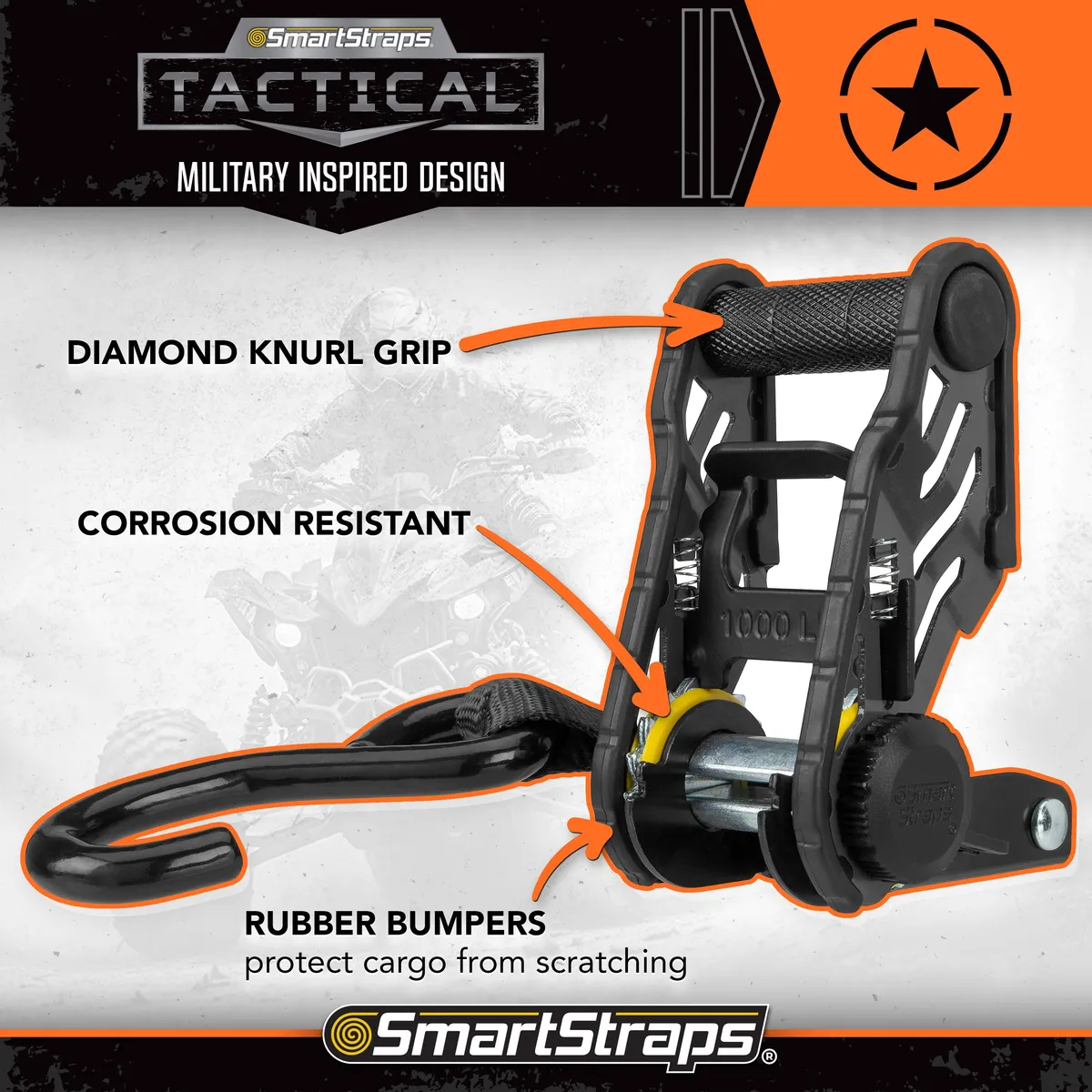 14ft 3000lb Tactical Ratchet Tie Down 4 pk Orange product image