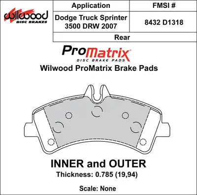 Wilwood Brakes 2007 - 2012 Dodge, Freightliner, Mercedes-Benz Original Equipment Pads - 150-D1318K