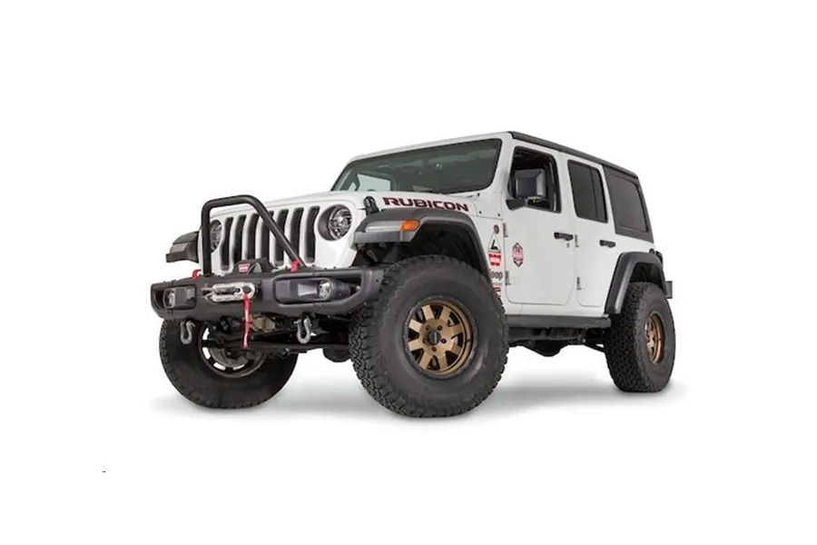Warn WARN - This "stinger" bolts to the factory steel bumper on a Jeep Wrangler JL or Gladiator JT. The 2-in diameter tube provides a rugged style and extra front