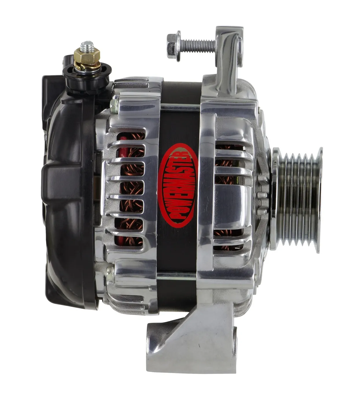 Alternator; GM; 175 Amp; 3 Wire Hair Pin Style; 6.61 In. Straight Mount; 10DN; 10si; 12si; CS130-175Top/145 Idle; Polished; product image