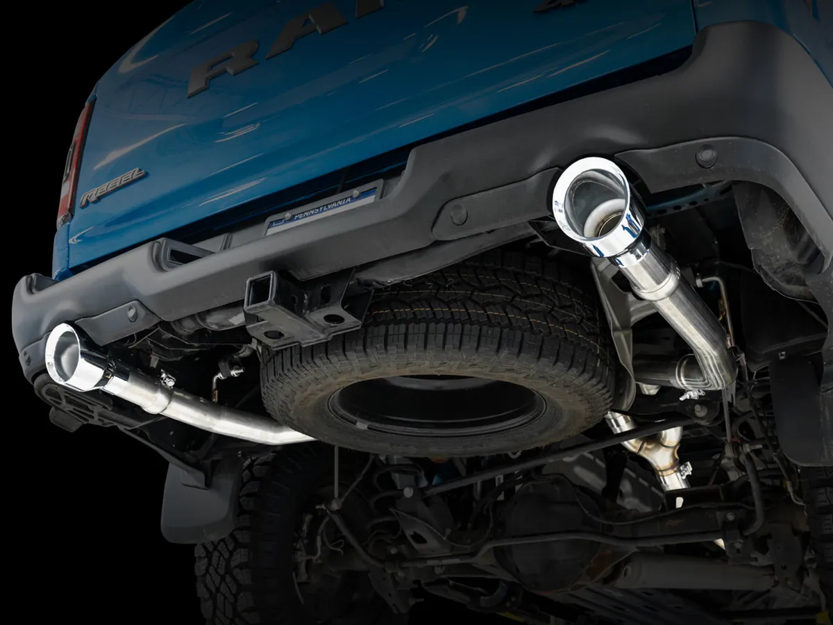AWE 0FG Dual Rear Exit Catback Exhaust for 5th Gen RAM 1500 5.7L with bumper cutouts - Chrome Silver Tips product image