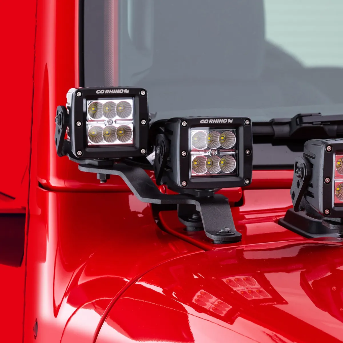 18c Wrangler Windshield Cowl Mount Kit For Two(2) 3in Cube LED Lightsladdered on 2 Planes product image