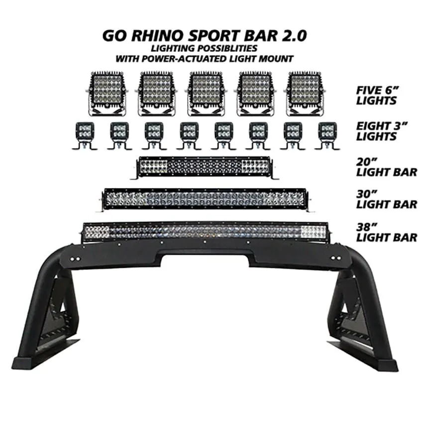 Go Rhino 911610PS - Sport Bar 2.0 with Power Actuated Retractable Light Mount - Polished Stainless Steel product image
