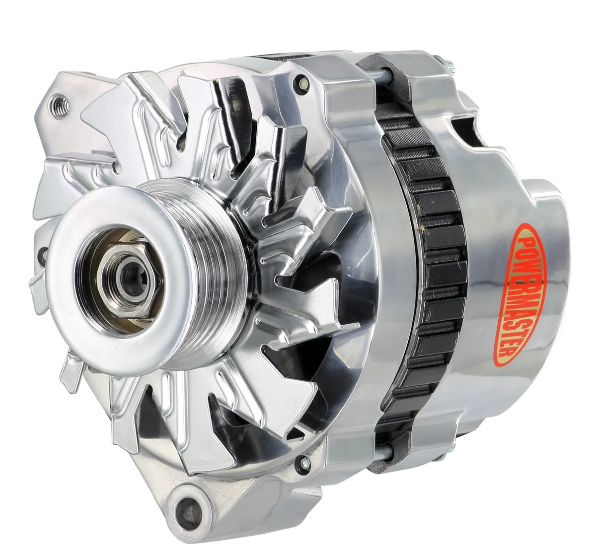 Alternator; CS130; Offset Left; Rear Battery Post; 105 Amp; 85 Idle; 6 Groove Pulley; Polished; product image