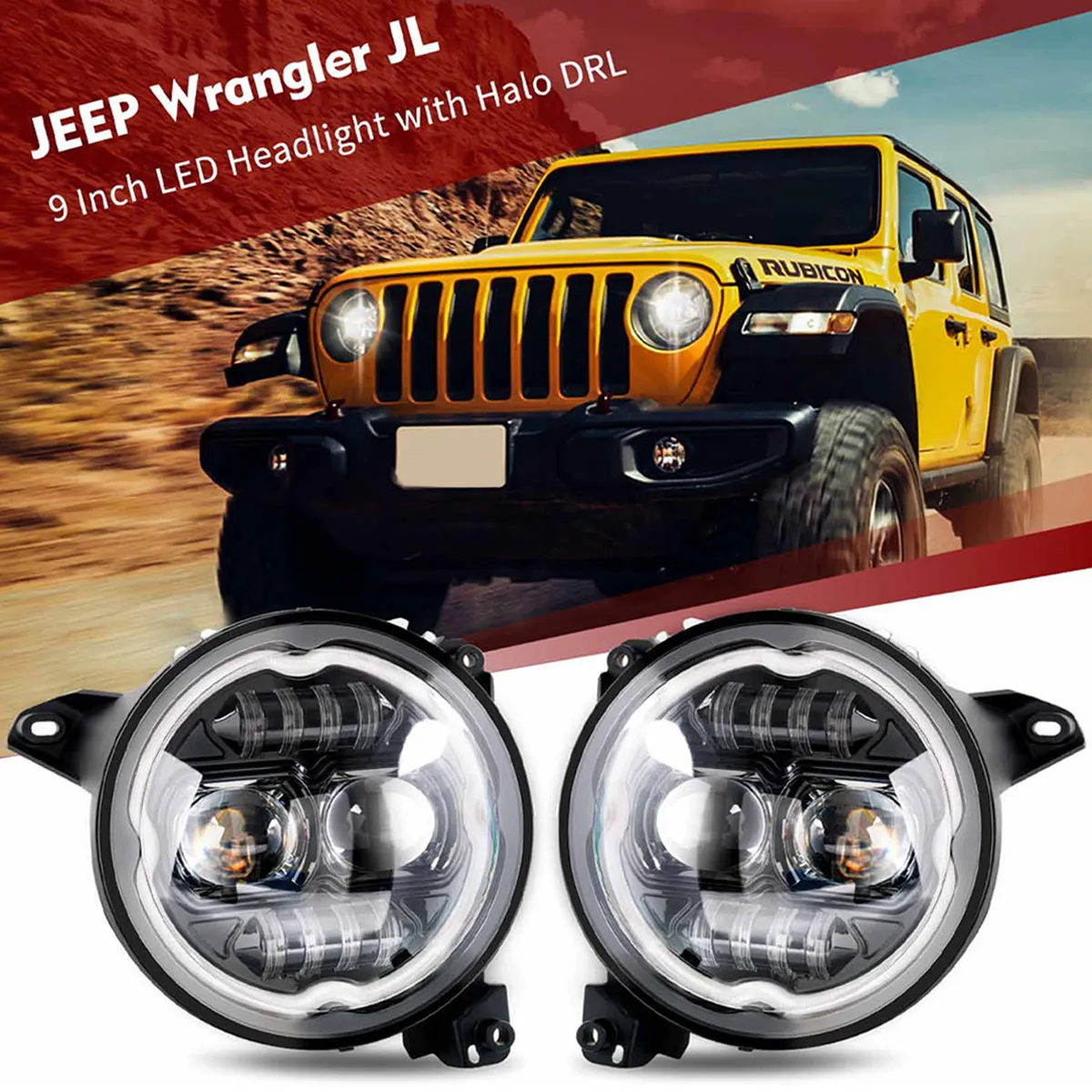 9in LED Headlights & 4in Fog Light RGBW Chasing Combo Kit For 2018+ Jeep JL And JT Race Sport Lighting product image