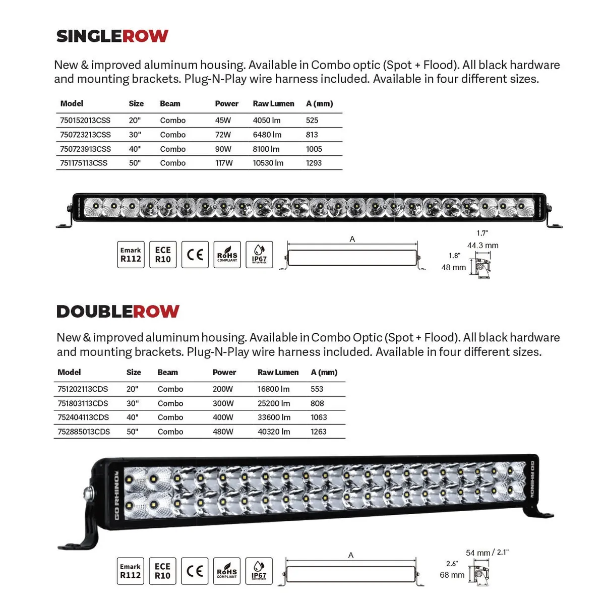 Go Rhino 752885013CDS Bright Series - 50 Double Row LED Light Bar product image