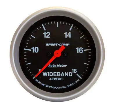 AutoMeter Gauge, Air/Fuel Ratio-Wideband, Analog, 2 5/8", 8:1-18:1, Stepper Motor, Sport-Comp