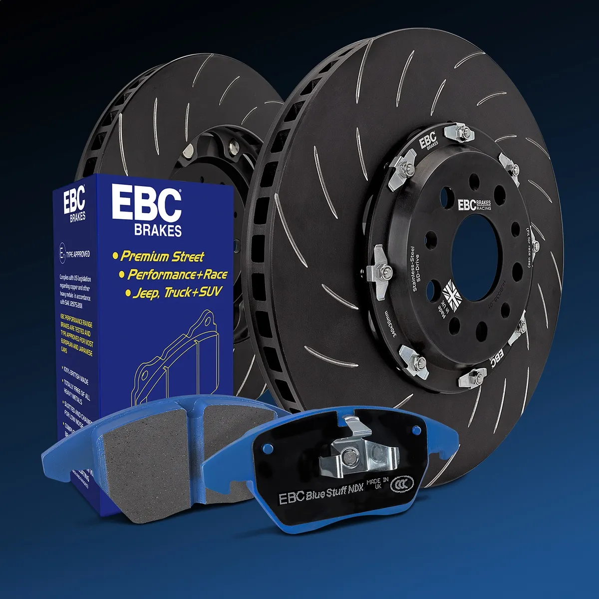 Racing Pad and Disc Rotor Full Kit; Set Of Bluestuff Brake Pads/Pair 2-Piece Fully-Floating Brake Discs; product image