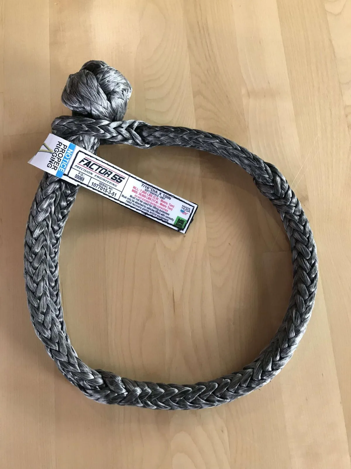 10 Inch Soft Shackle 7/16 Diameter Standard Duty Gray Factor 55 product image
