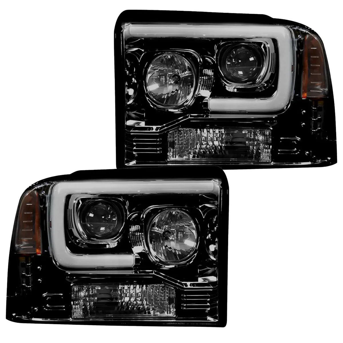 Ford Superduty 05-07 F250f350f450f550 Projector Headlights w Ultra High Power Smooth Oled Halos And DRL - Smoked b product image