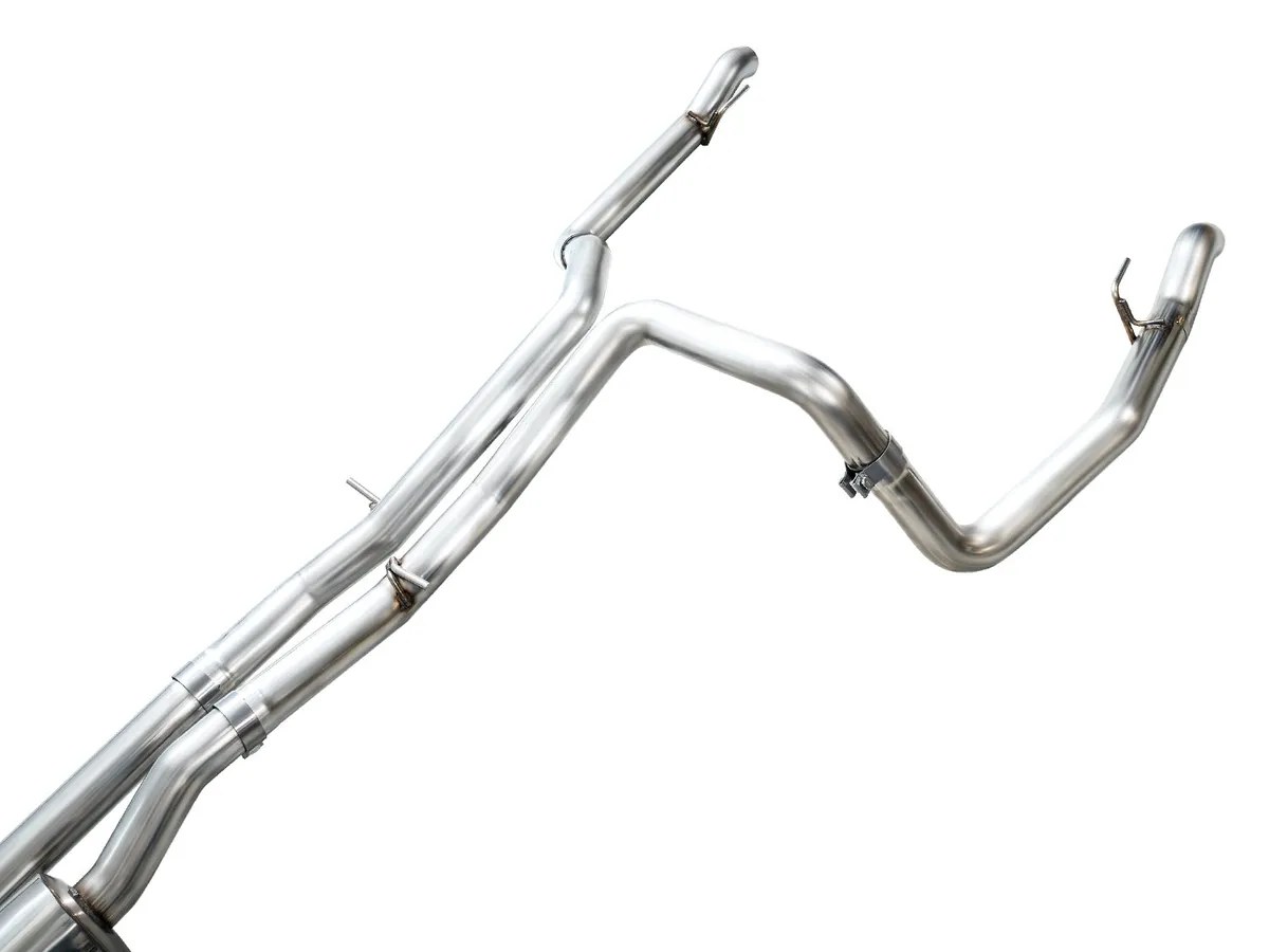 AWE 0FG Catback Split Rear Exit Exhaust for 4th Gen Silverado/Sierra 1500 6.2L (with bumper cutouts) - Quad Chrome Silver Tips product image