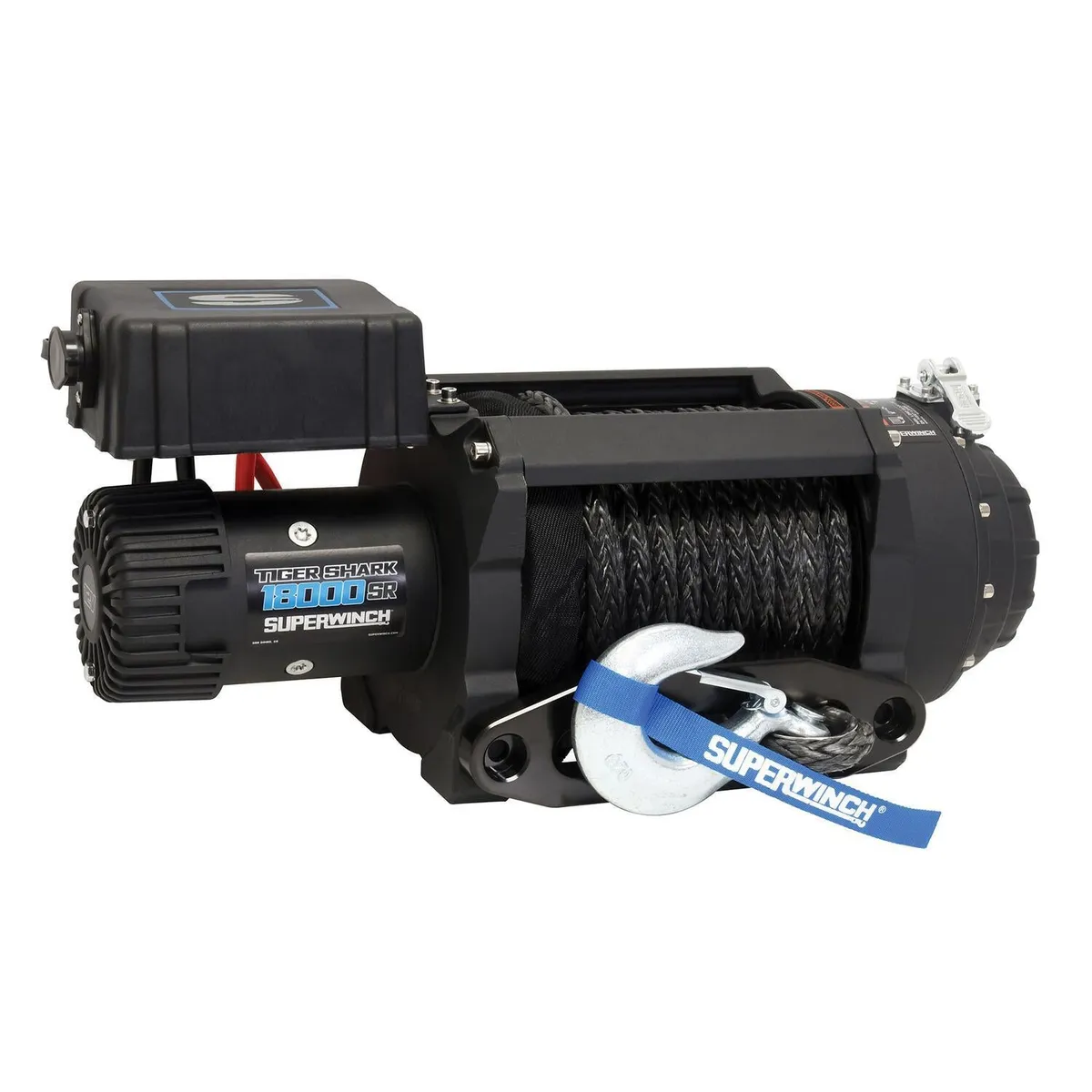 Tiger Shark 18000SR 18000lb 12V DC Winch with Synthetic Rope Black - 1518001 product image