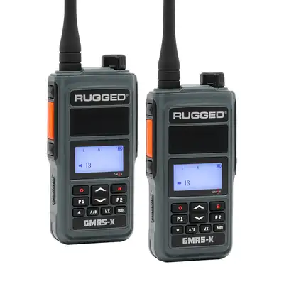 Rugged Radios GMR5-X - 5W GMRS Handheld Radio - Waterproof with XL Battery - 2 Pack - Grey