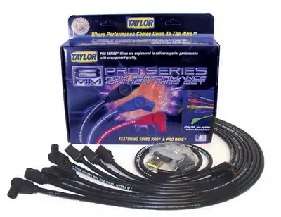 Taylor Cable Taylor Cable Chevy Small Block Race Fit 8mm Spiro-Pro Spark Plug Wire Set with Under Headers HEI Fitment - Black - 90° Spark Plug Boot Angle - 76030