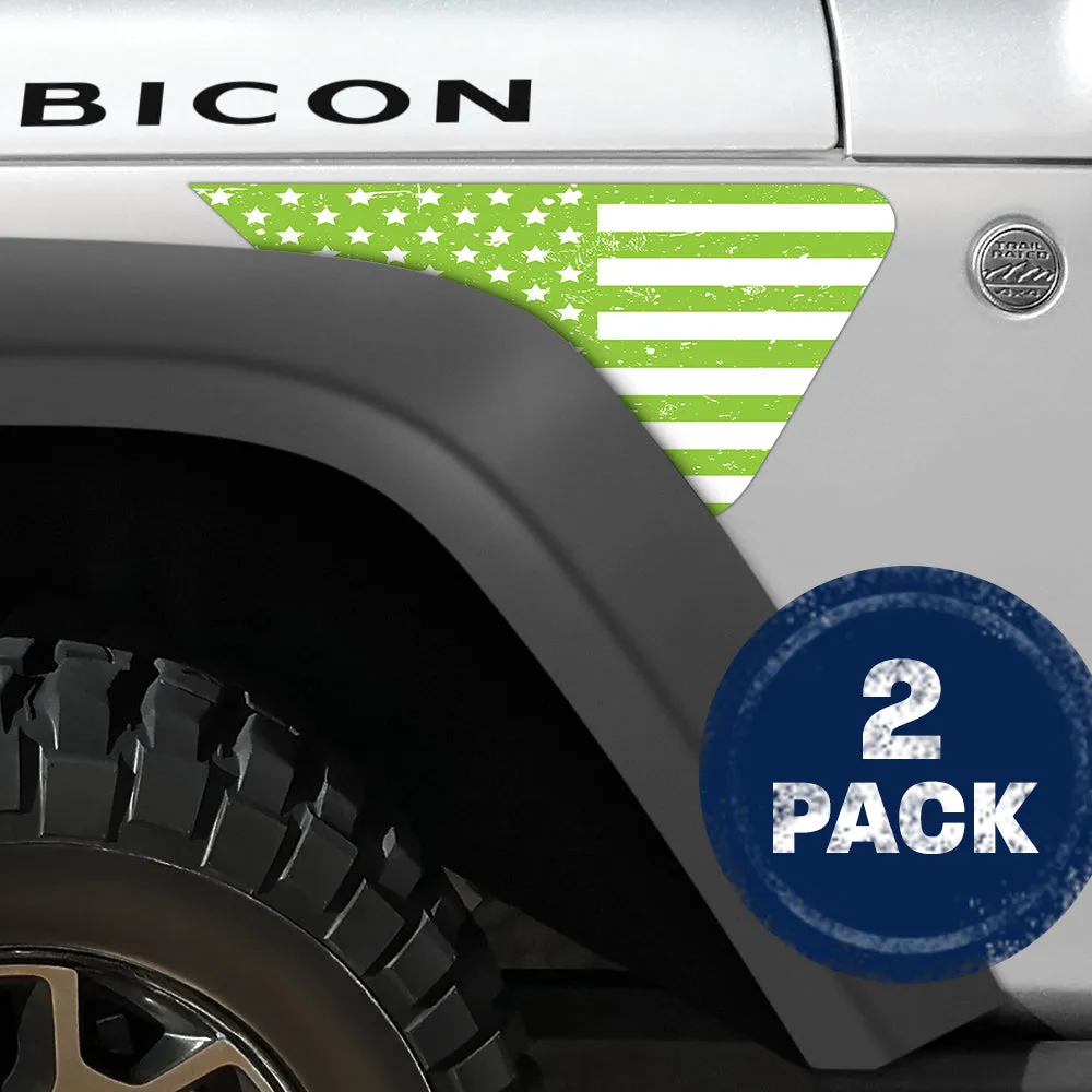 White and Green Distressed Flag 2pc Vinyl Fender Decal product image
