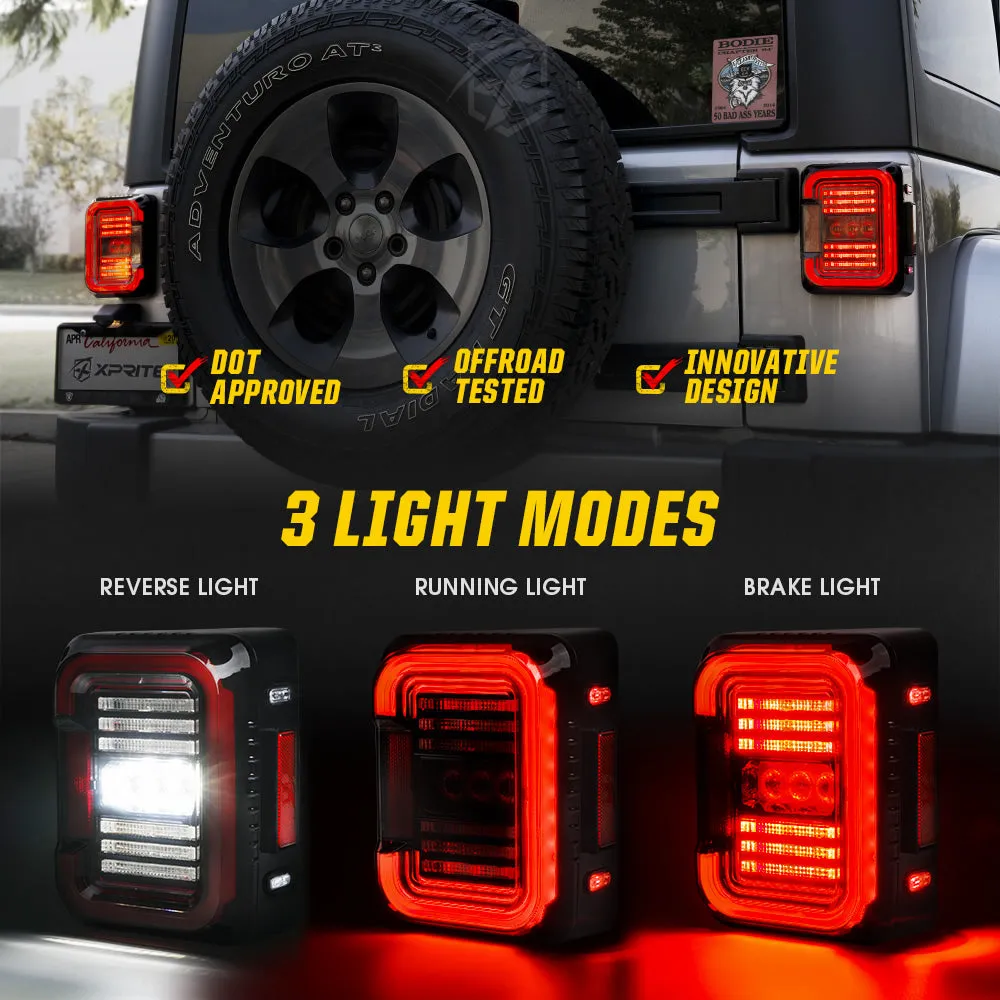 Xprite Jeep Wrangler JK LED Tail Lights 07-18 – Plug & Play Rear Brake, Turn Signal | Inspire Series product image