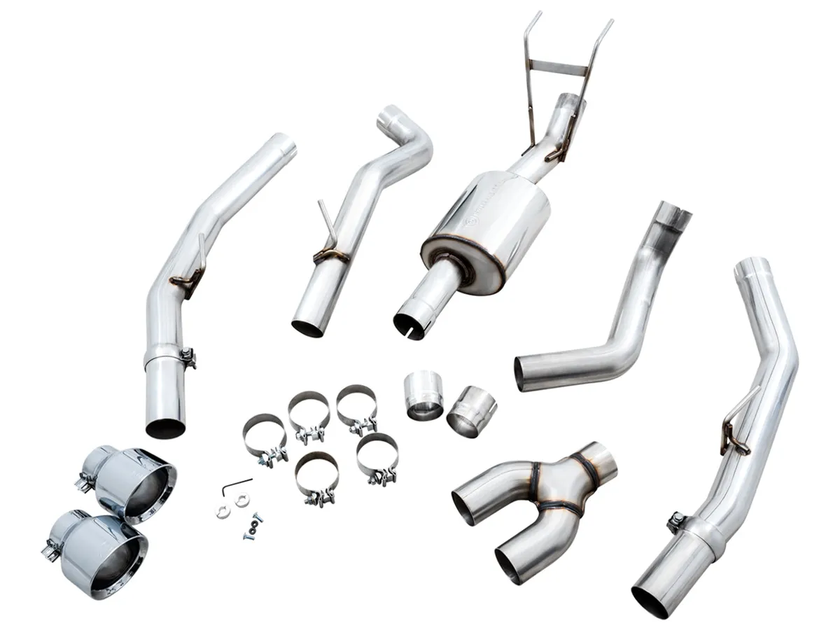 AWE 0FG Dual Rear Exit Catback Exhaust for 4th Gen RAM 1500 5.7L with bumper cutouts - Chrome Silver Tips product image