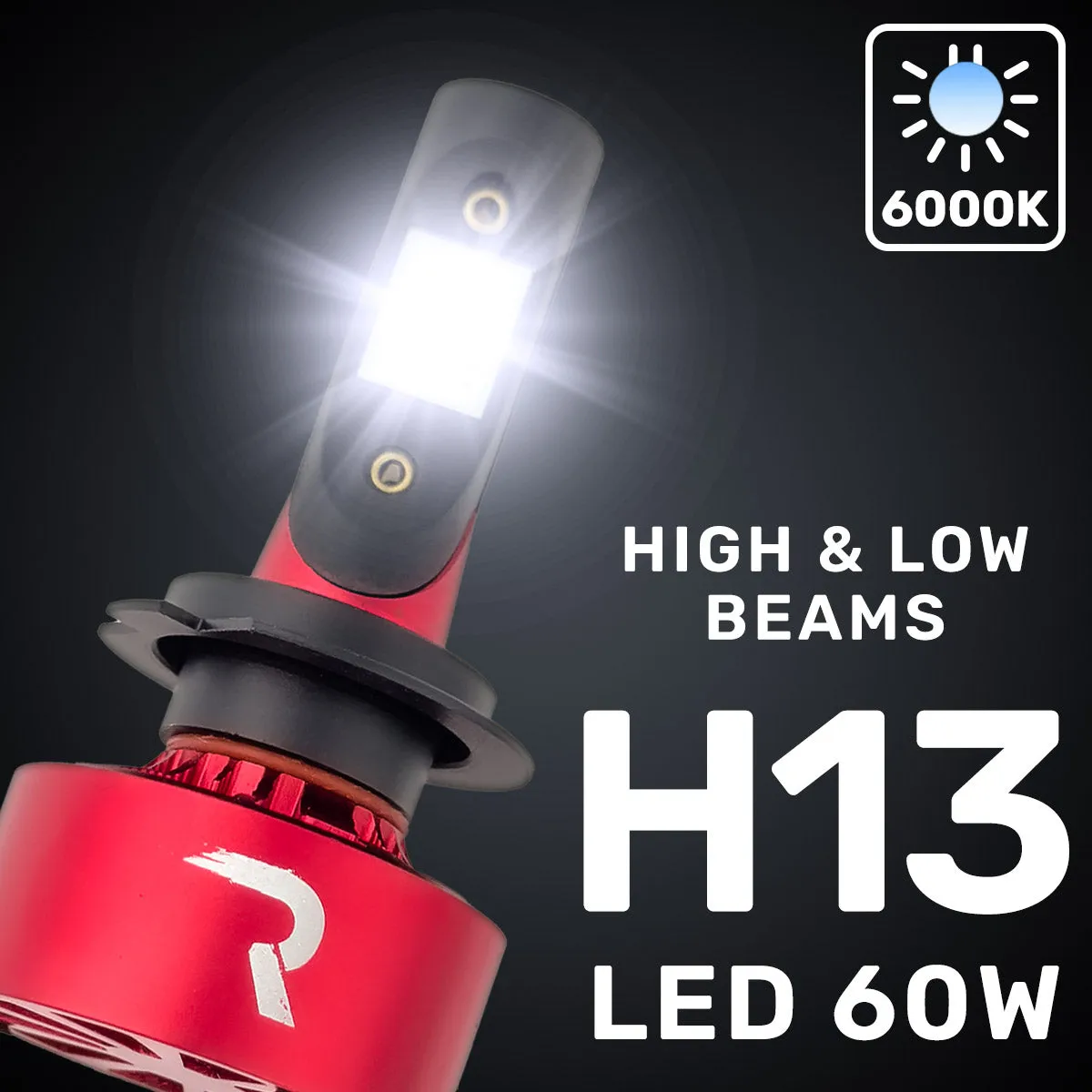 H13 9008 12V Ultra High-Power 60-Watt LED Headlight Bulbs (Hi & Low Beams) 6000K Color product image