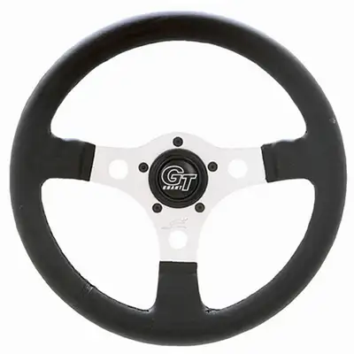 Grant Formula GT Steering Wheel; 12 in. Diameter; 3 in. Dish; Black Leather Grained Vinyl; Silver Anodized 3-Spoke Design;