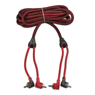 DS18 100% OFC Ultra Flex 2-Channel RCA with 90 Degree Ends, Dual Twist Wire, Red Braided Jacket - 16 ft