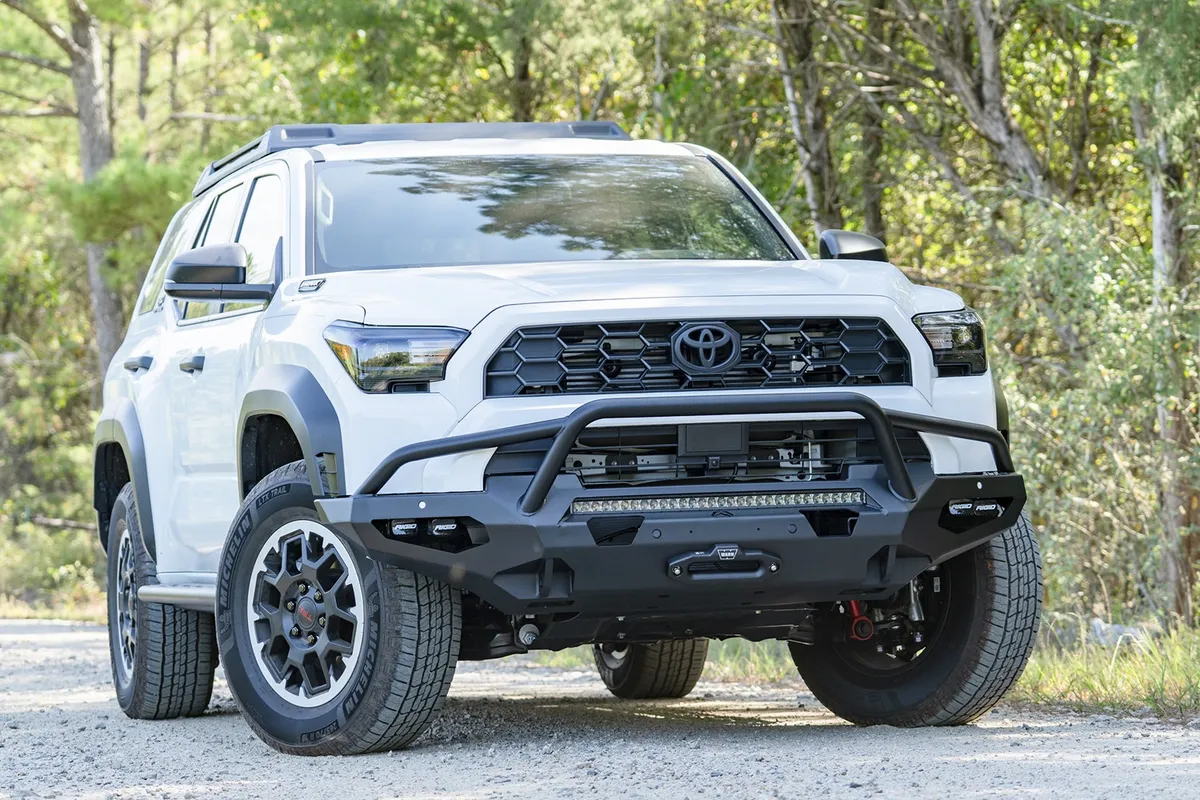 Matrix Front Bumper; w/ Pre-Runner Guard; Matte Black Powder Coat; Steel; 30 in. Light Bar/ Four 2x3 LED Pod Lights; Incl. D-Ring Mounts; product image