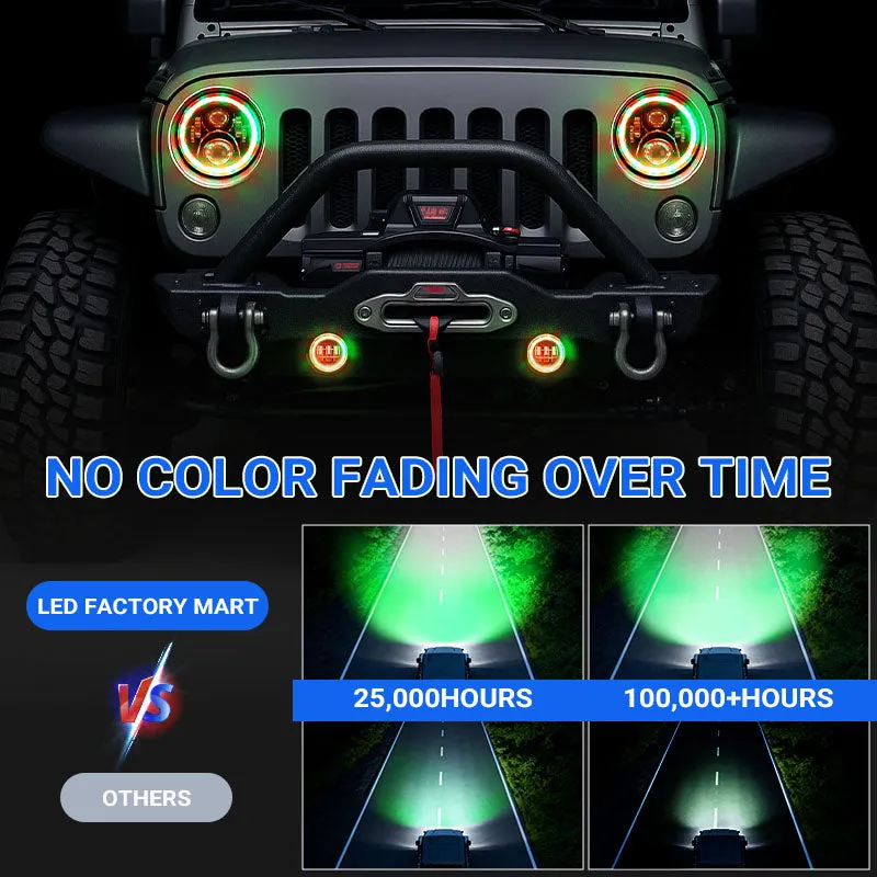 ã€Magic RGB Haloã€‘Jeep Wrangler JK LED Headlights & Fog Lights Kit w/ Amber Turn Signal (2007-2018) product image