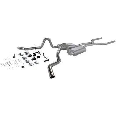 Flowmaster 64-72 Chev. / GMC El Camino / Sprint V8 All 2.50in Mandrel Bent Tubing From Trans X-Member Back Incl. H-Pipe Hardware Super 50 Series Mufflers 3.00in Stainless Tips American Thunder DOS 16 Gauge Aluminized Steel